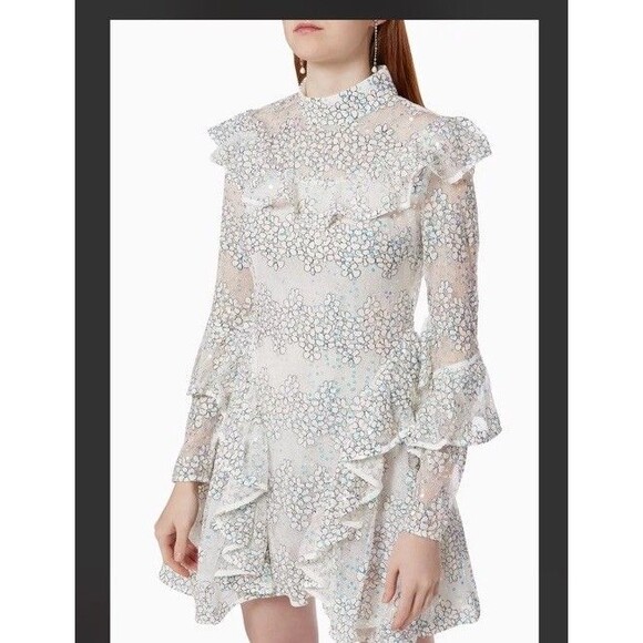 Elliatt Waratah Embroidered Mesh White Sequin Ruffle Dress NWOT Small - Picture 1 of 16